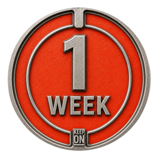 One-week badge in red and silver
