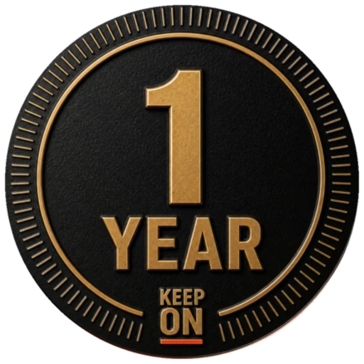 One-year badge in black and gold