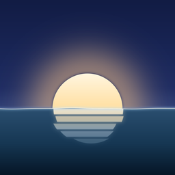 Waterline's icon: the sun on the waterline, its reflection in the water